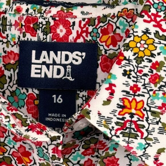 Lands End Womens Floral Print 3/4 Sleeve Shirt top tunic Size 16 100% Cotton - Picture 3 of 11